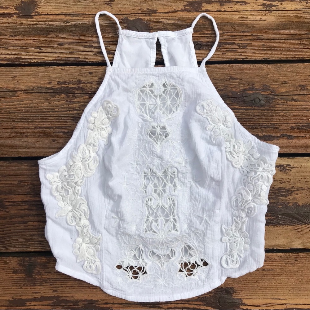Cropped White Embroidered Tank